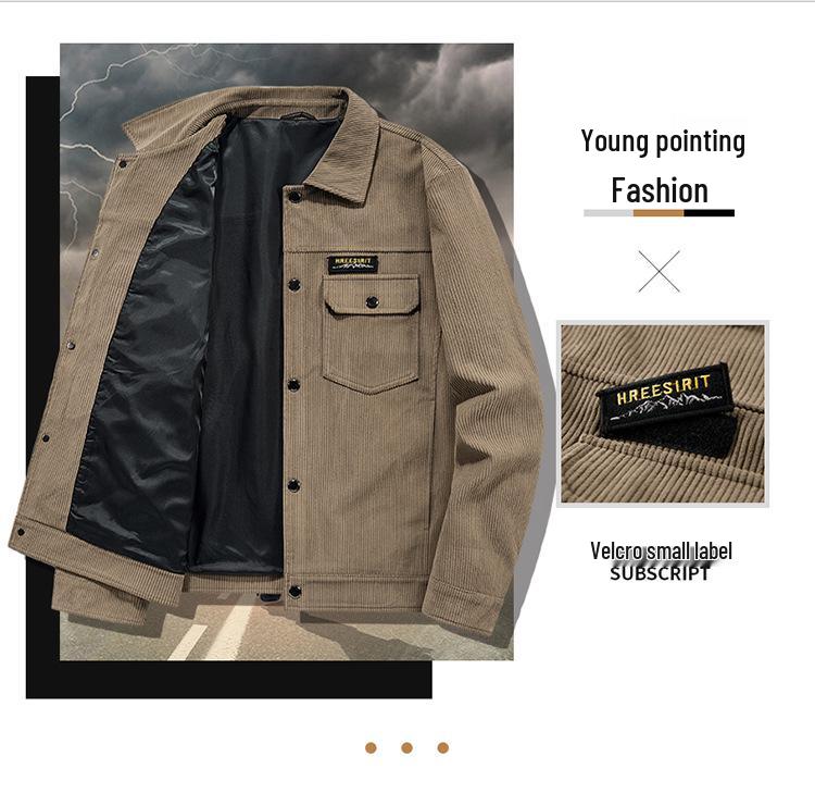 Corduroy Men's Casual Lapel Jacket - Youth Student Workwear Top