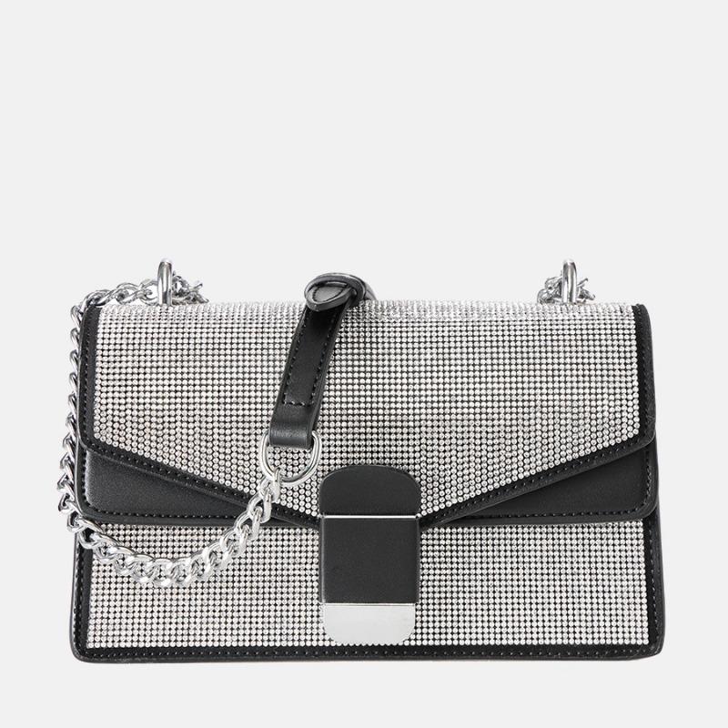 New Diamond Rhinestone Pearl Dinner Bag Niche Messenger Women's Bag Organ Lock Chain Small Square Bag