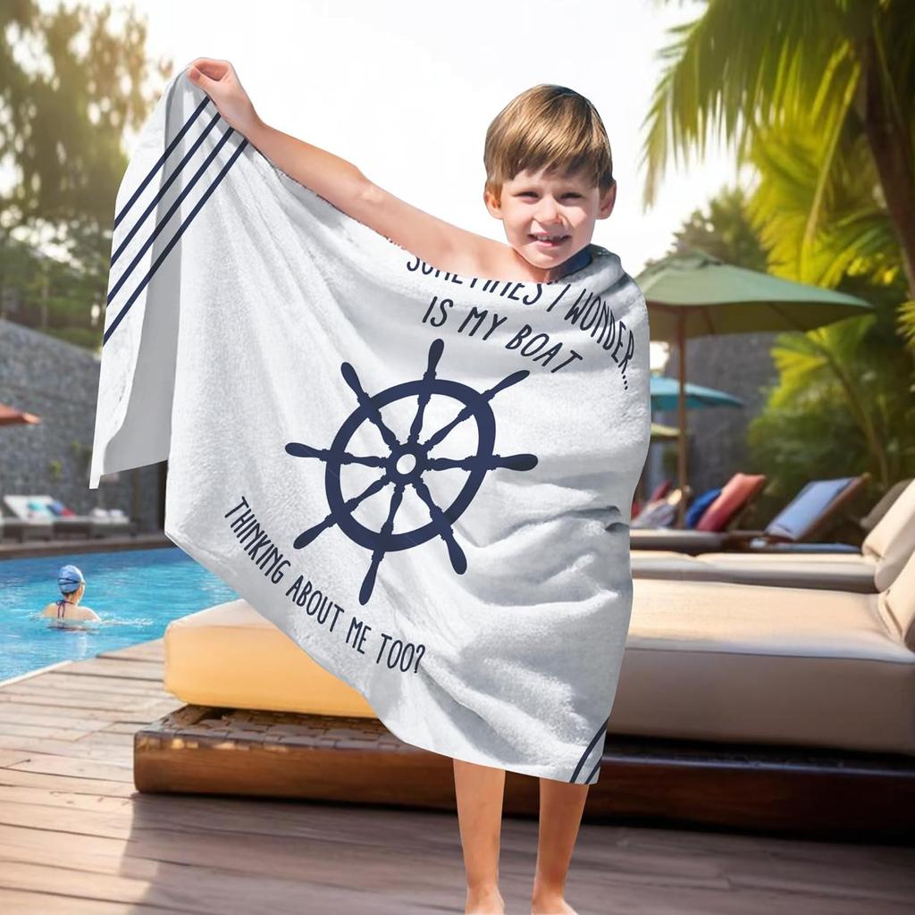 Nautical Beach Towel, Funny Nautical Lake Beach Towels Oversized Gifts for Boat Owners Women Men, Coastal Quick Dry Travel Sand Free Towel Decor for