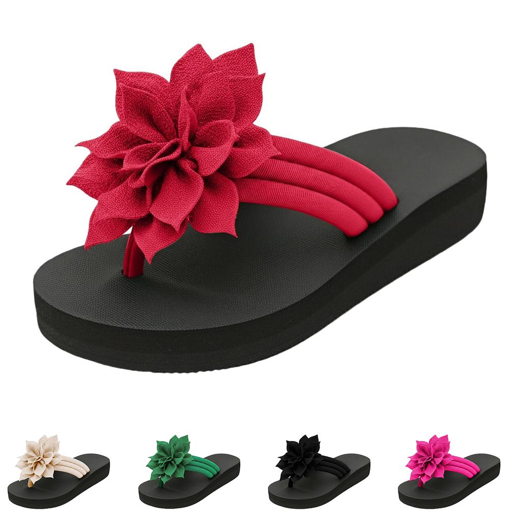 Double toed flip flops, large size, flower shaped flat bottomed beach sandals