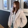 Korean lamb wool coat women's autumn and winter velvet thickened cotton-padded clothes on both sides, winter cotton-padded jacket hooded thick cotton-