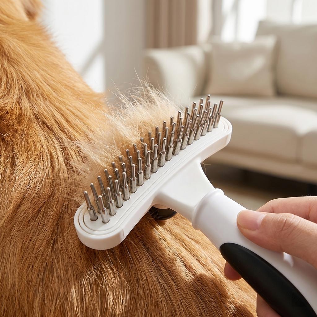 Haustierpflegebürste Ausbürstkamm für Hunde und Katzen mit weichen Borsten und komfortablem Griff für effektive Fellentfernung und Reinigung
