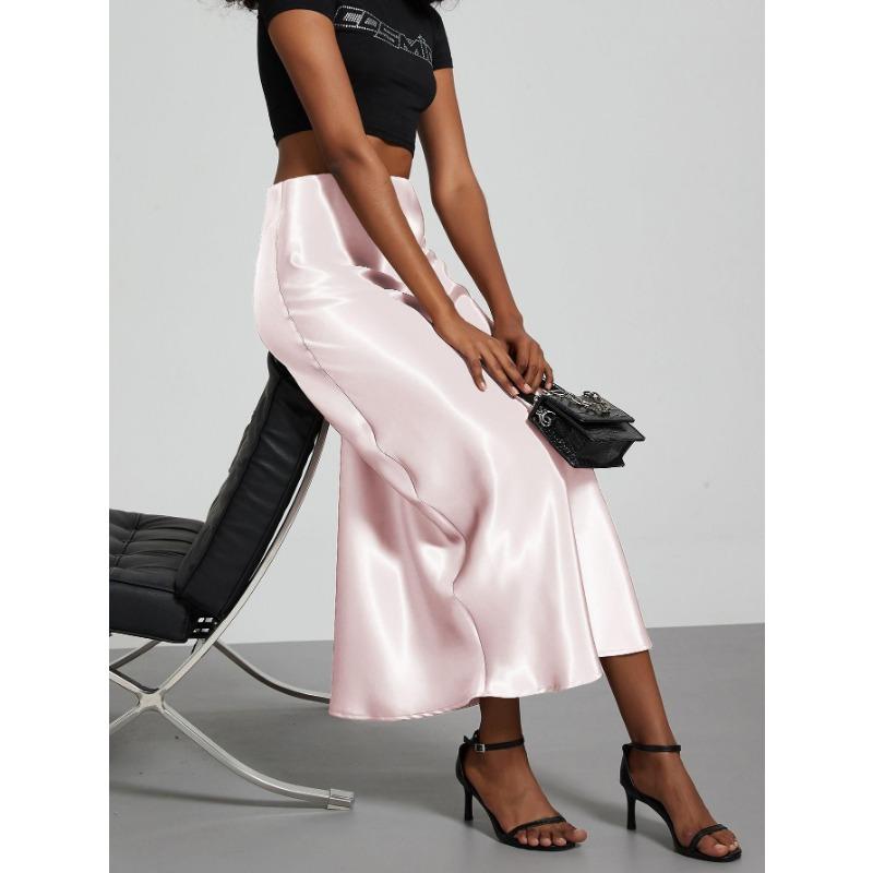 Dámská temperamentní elegantní saténová sukně s hedvábnou texturou, zeštíhlující sukně