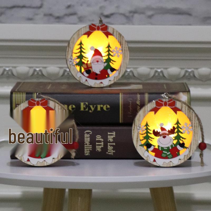 Wooden Luminous Christmas Ornaments: Star, Santa, Snowman, Deer Scene Pendants