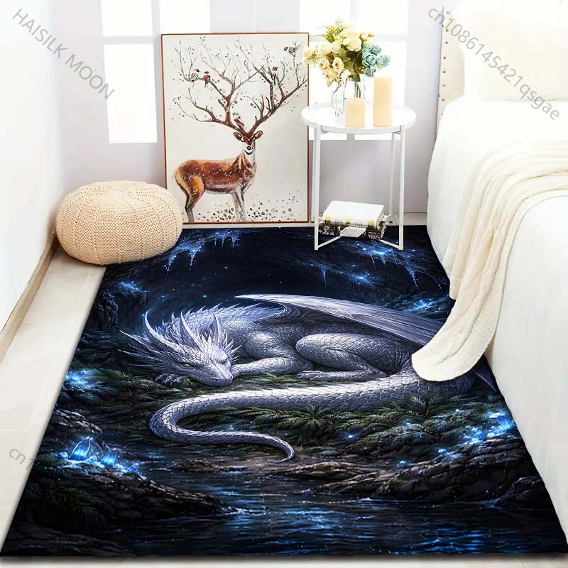 Multiple Sizes White Dragon In Cave Carpet for Living Room Bedroom Sofa Home Decor Rus Non-slip Floor Mat Luxury Gift