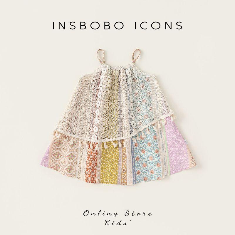 Insbobo Girl Princess Dress Western Style Summer Sling Flower color 100