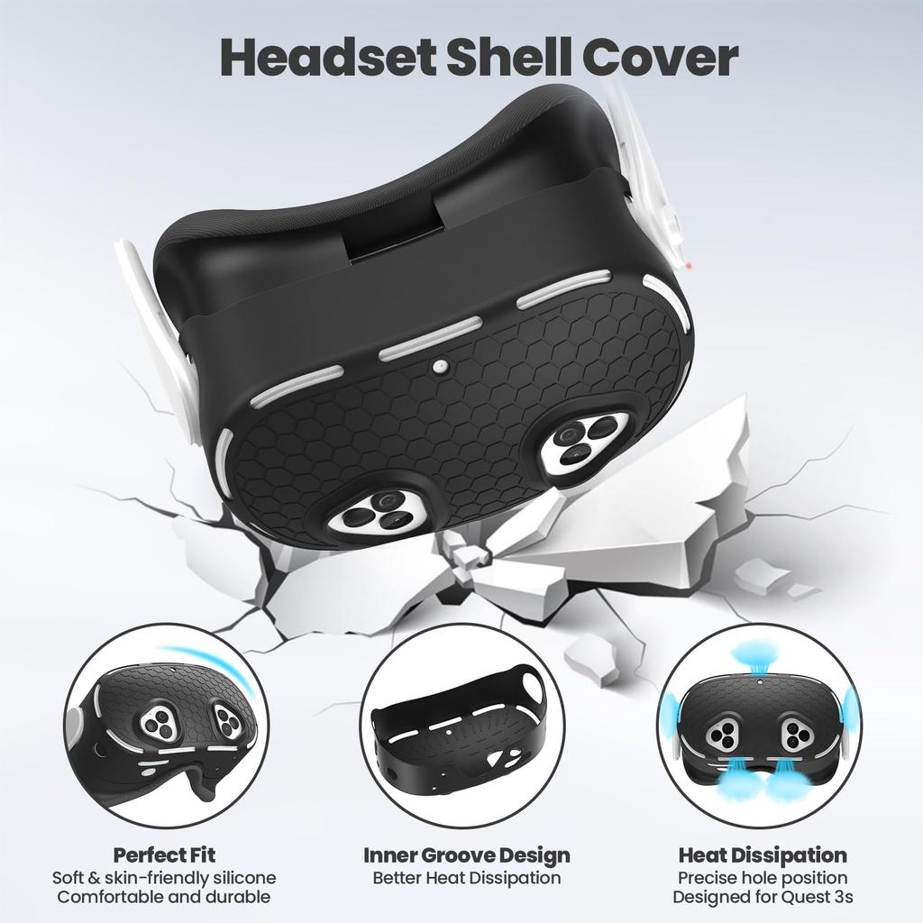 YipuVR Silikon-Abdeckungsset für MetaQuest 3S, Oculus Quest 3S Zubehör, VR Silikon-Schutzabdeckung, Controller-Griffabdeckung, VR-Gesichtsabdeckung, Linse