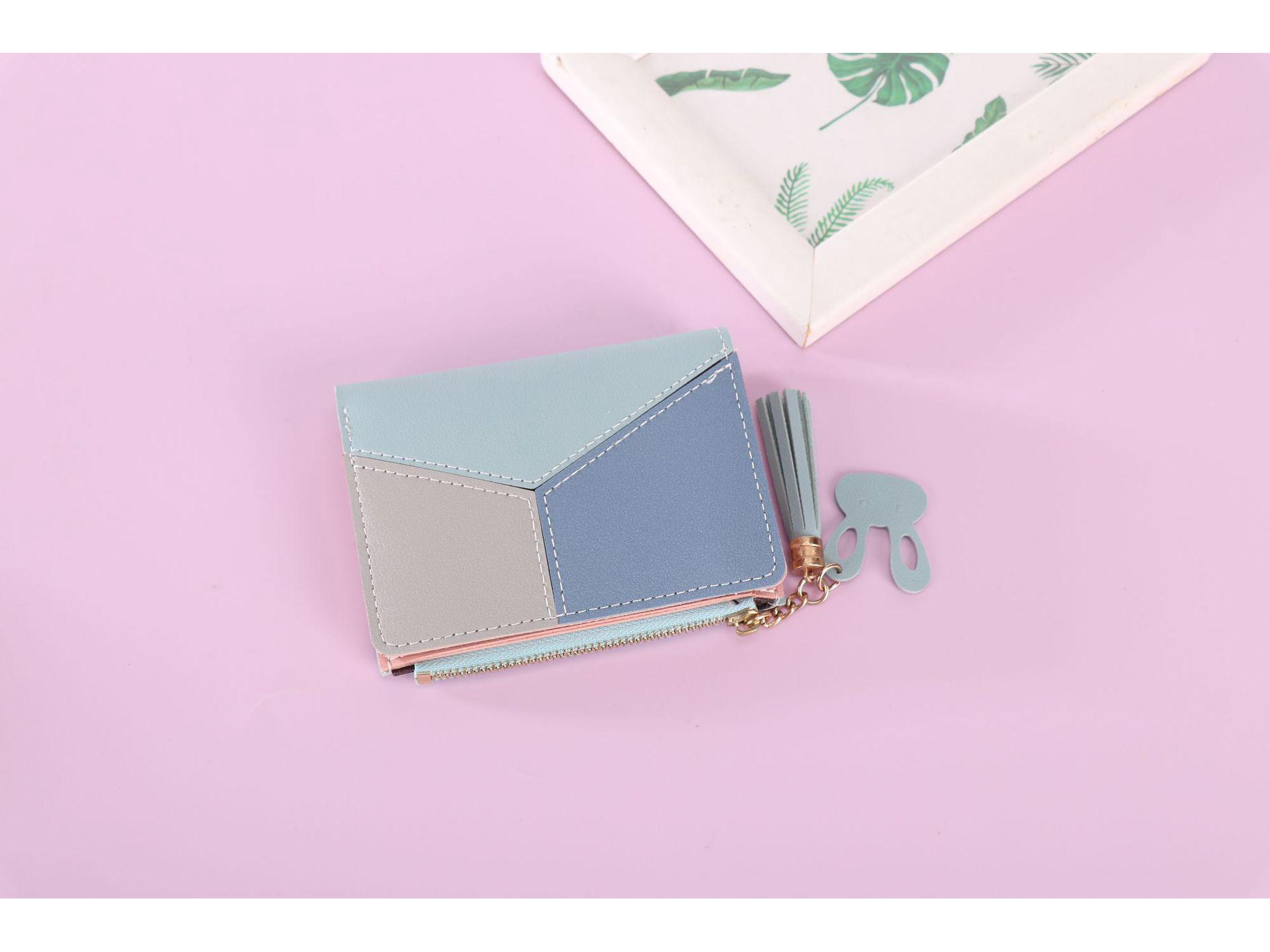 

Women s Short Fashion Zipper Wallet - Color Block Patchwork Coin Purse & Card Holder світло-синій колір