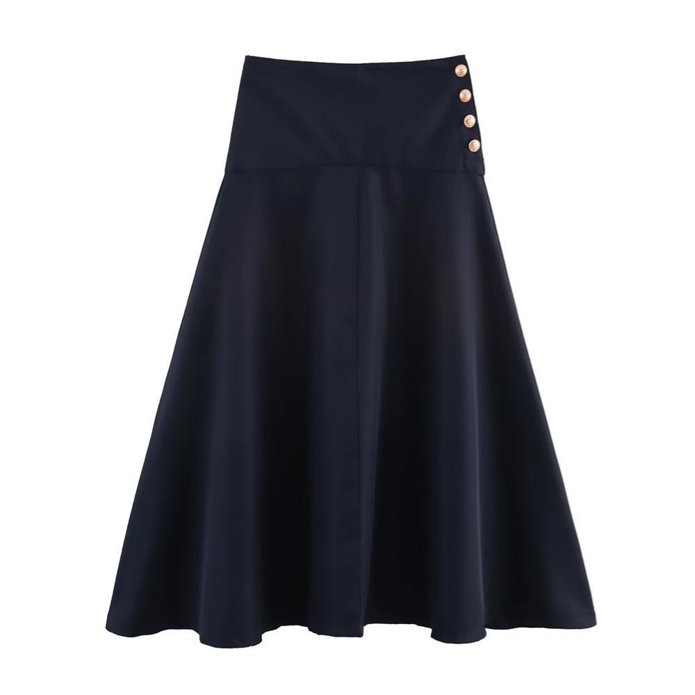 

Spring/Summer 2025 Women s Slim Fit Midi Skirt with Side Button Detail Extra Small темно-синий