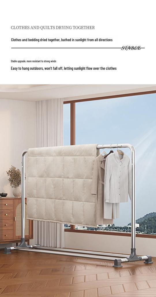 Sturdy Stainless Steel Clothes Drying Rack with Single Rod for Indoors and Outdoors