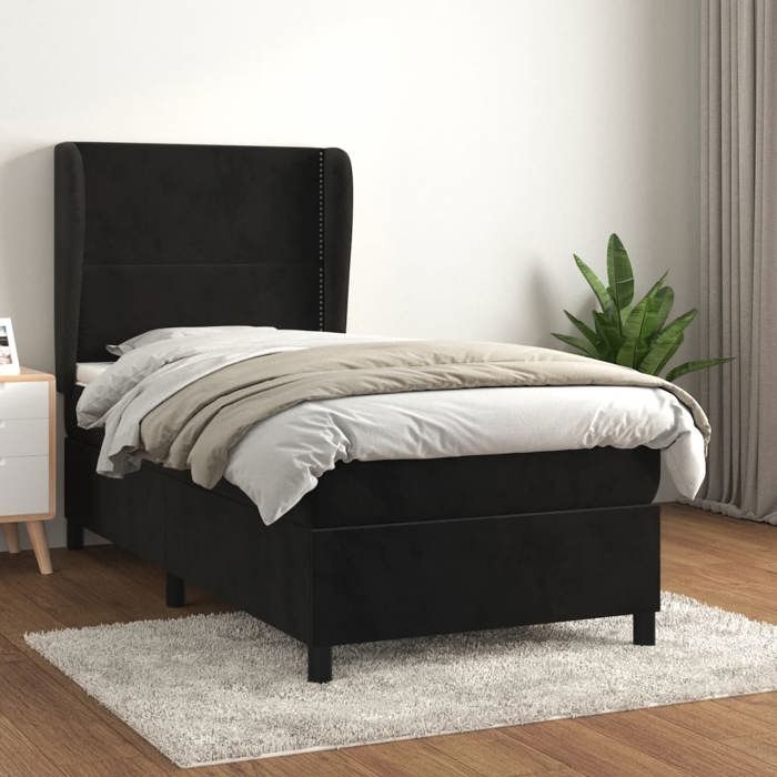 3129119 vidaXL Lit à sommier tapissier et matelas Noir 80x200 cm Velours