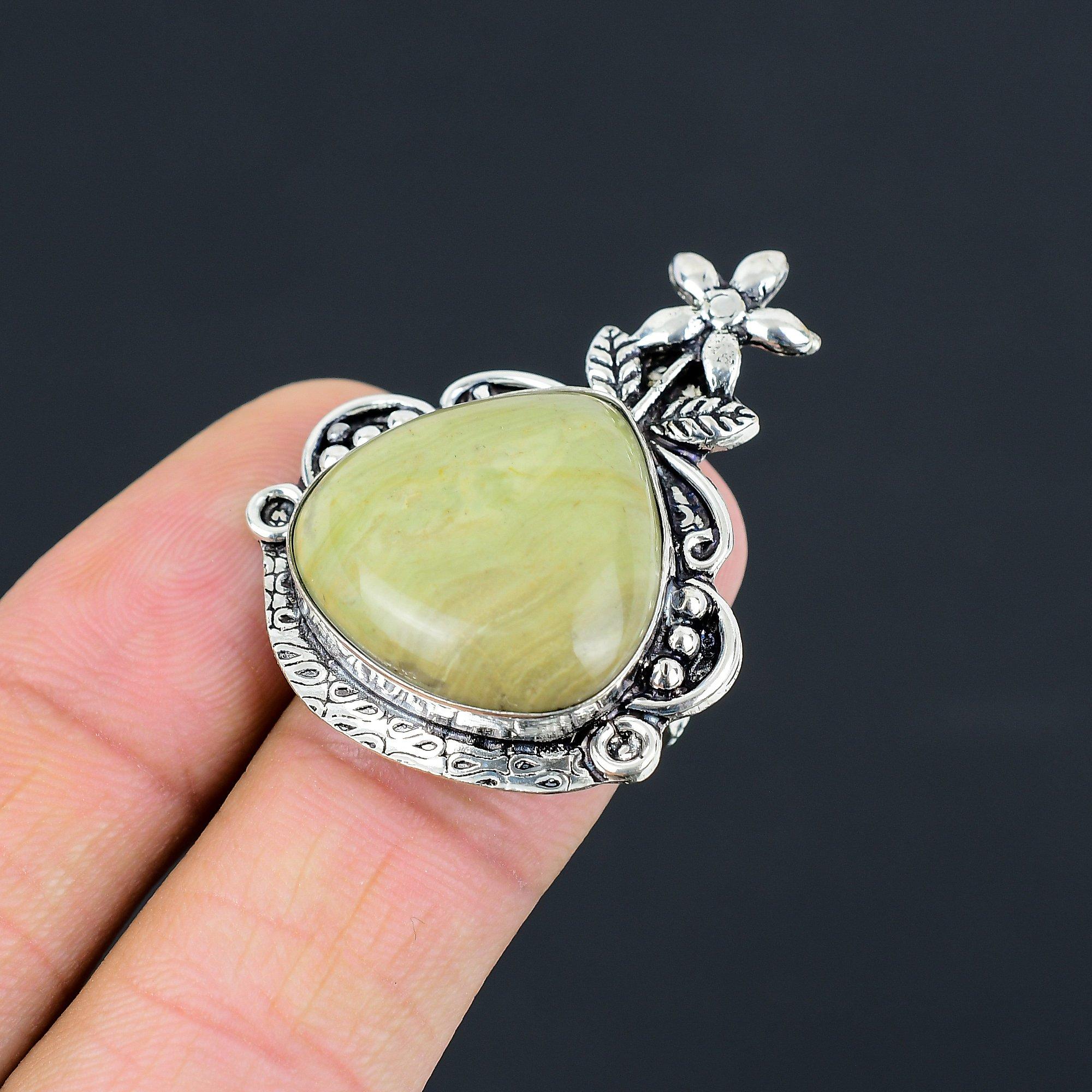 925 Silver Pear Natural Polychrome Jasper Boho Flower Promise Ring Jewelry US 6 6