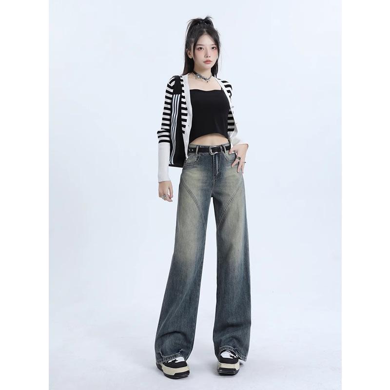 Women's American Retro High-Waist Wide-Leg Jeans - Plus Size, Pear Shape, Loose Fit for Spring/Autumn