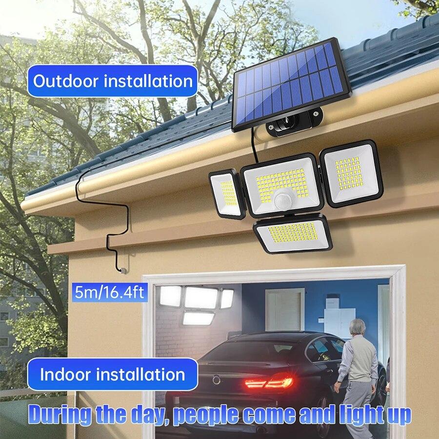 Solar Lights for Outside 247 LED IP65 Waterproof 800lm Solar Wall Lamp with Remote Control 4 Heads Solar Flood Street Light