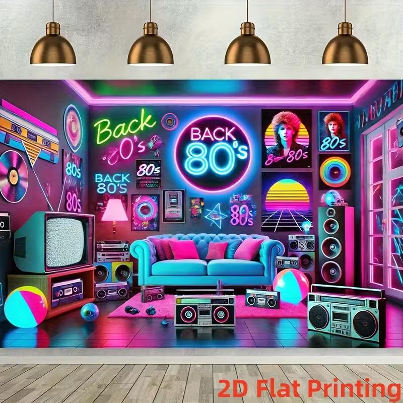2D Retro 80s Living Room Backdrop for 80s Party & Studio Decoration