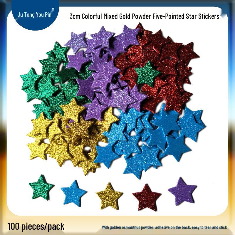 Gold Glitter Five-Pointed Star Foam Stickers for Kindergarten - Small EVA Geometric Shapes