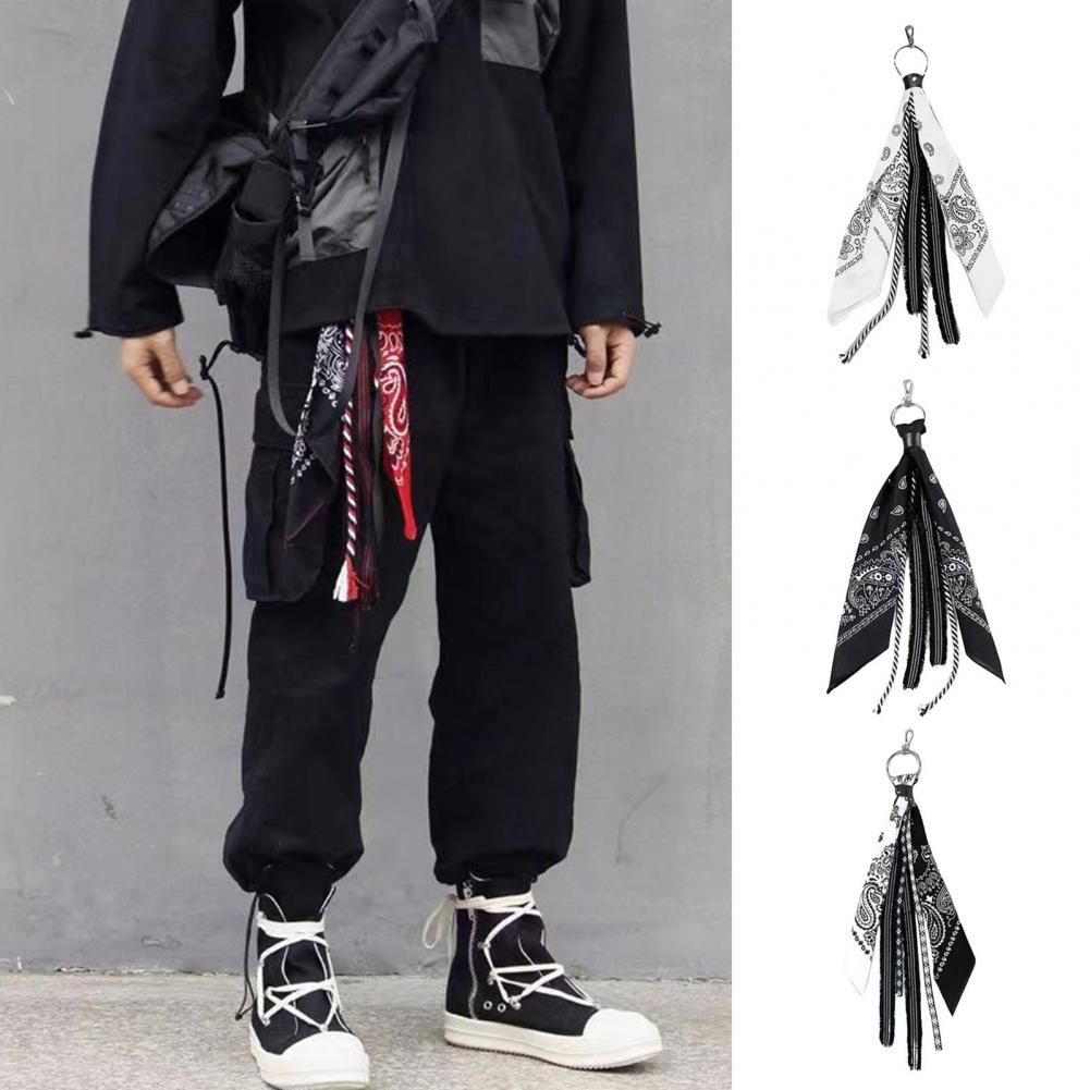 Keychain Pendant Hop Style Paisley Printed Kerchief Tassel Ornament for Unisex Pants Backpacks Metal Keychain for Biker