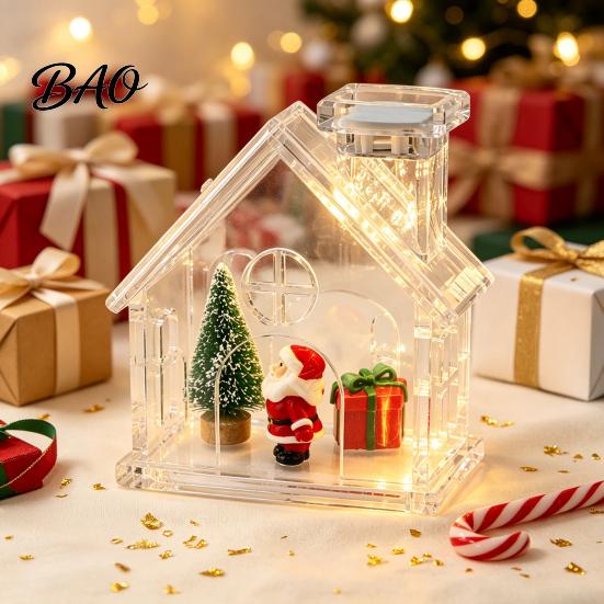 DIY Holiday Decoration Kit Clear Acrylic House Ornament, Fillable Christmas with Light, Refillable Ornament for Figurines Rechargeable Lighted