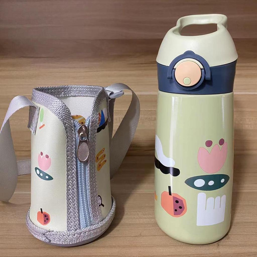 Children's Stainless Steel Insulated Straw Cup - Cute Cartoon Design for Kindergarten and Student Use