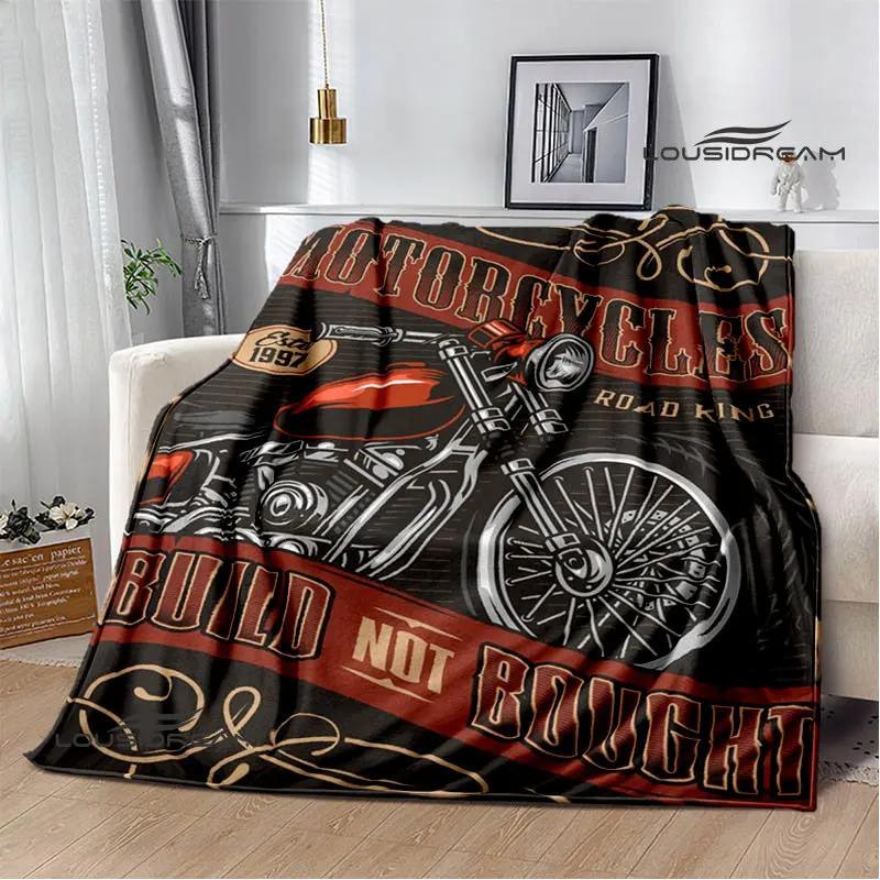 Motorcycle Retro Printing Blanket Flange Warm Soft and Comfortable Picnic Blanket Bed Linings Birthday Gift