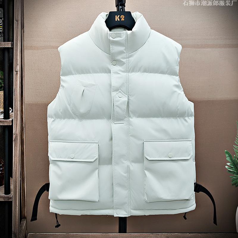 New Stand-up Collar Vest Men's Autumn and Winter Cold and Warm Trendy Brand Cotton Vest Thickened Tooling Jacket