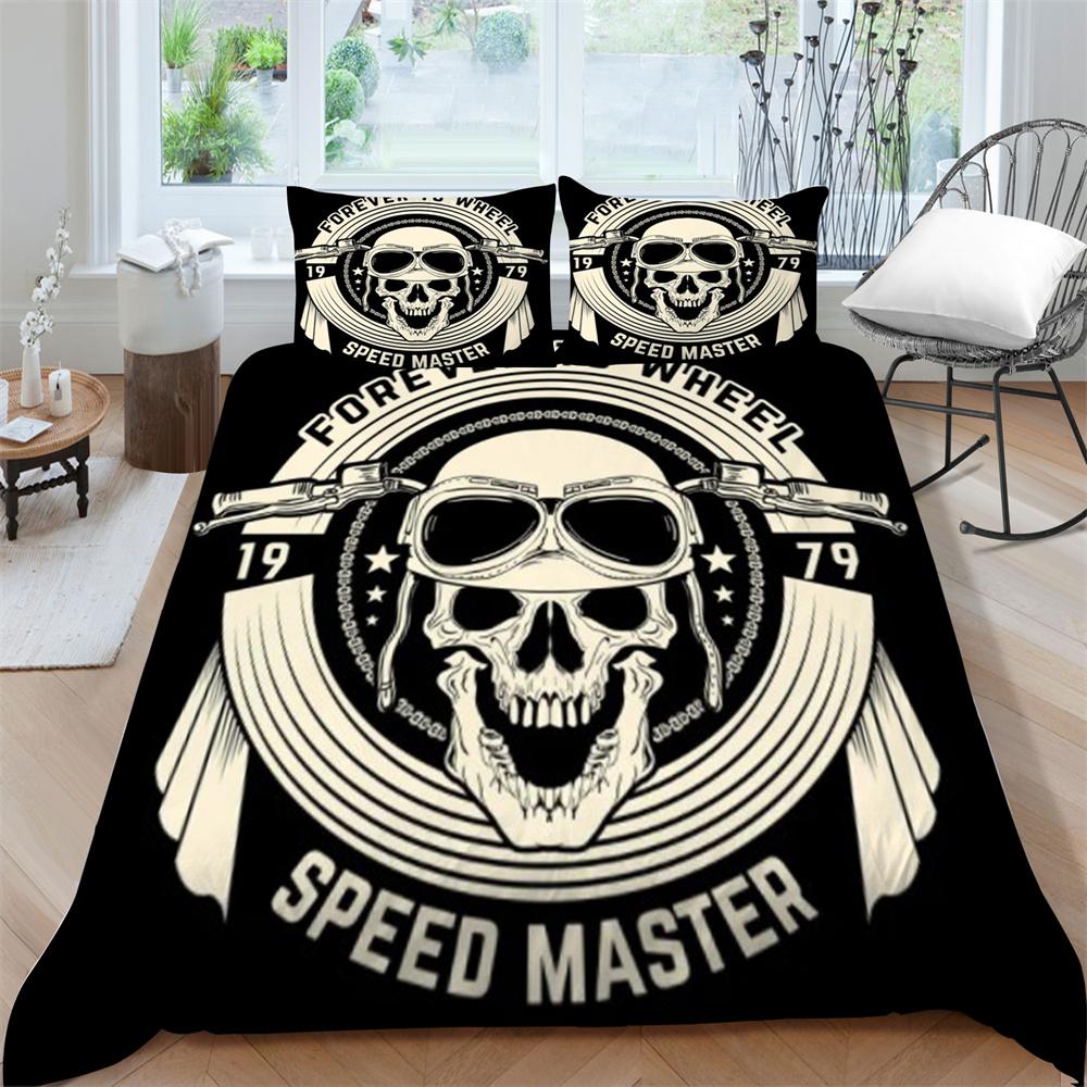 2/3dílná sada ložního prádla Sada prodyšných přikrývek Sada povlaků na přikrývku 3D Skull Design z mikrovlákna Pohodlná přikrývka na postel
