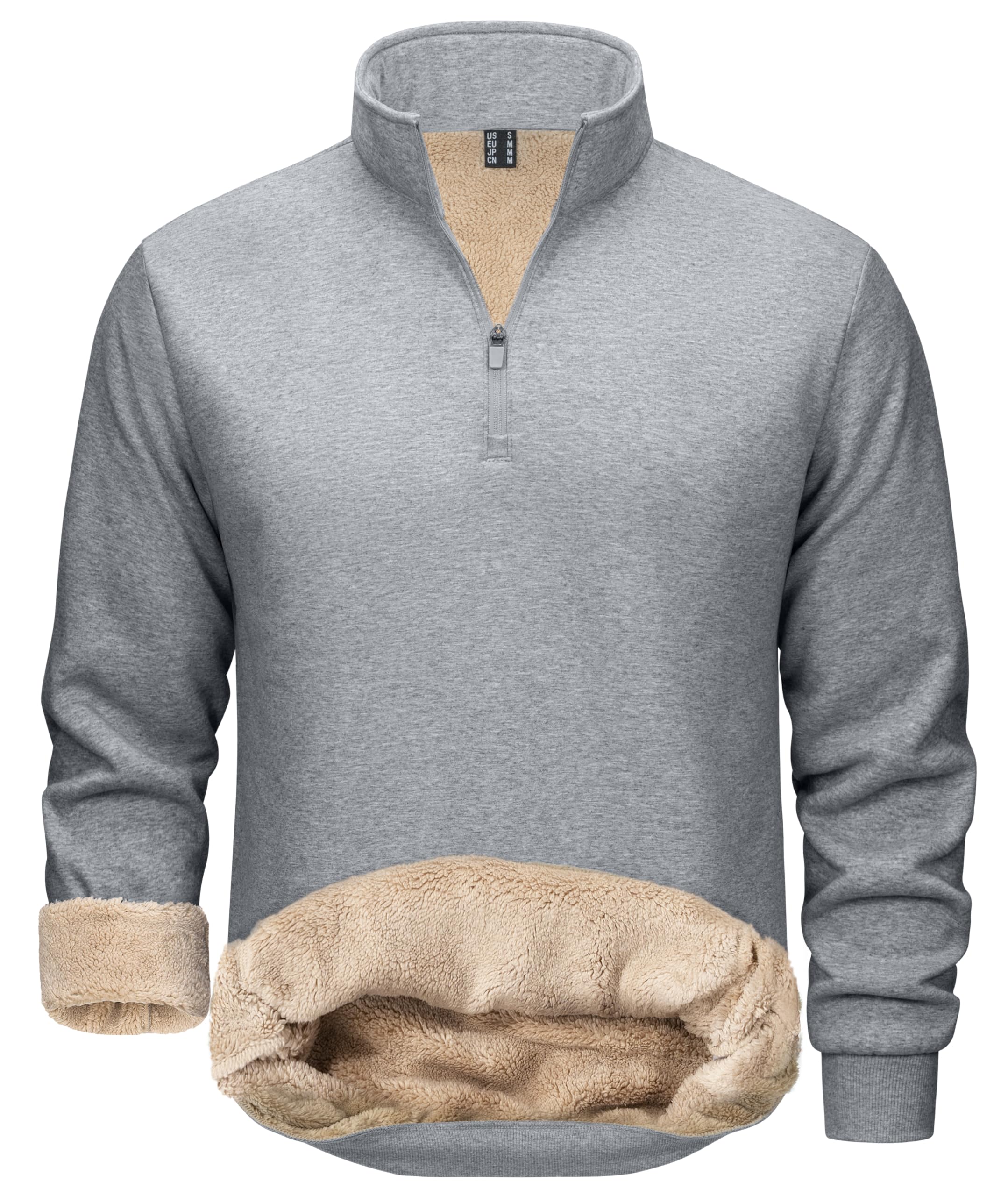 

[TACVASEN] Men s 1/4 Zip Training Wear, Winter, Warm, Fleece Lined, Pullover, Plain, Running Shirt, Workwear, Underwear, Loungewear, Light Gray, XL