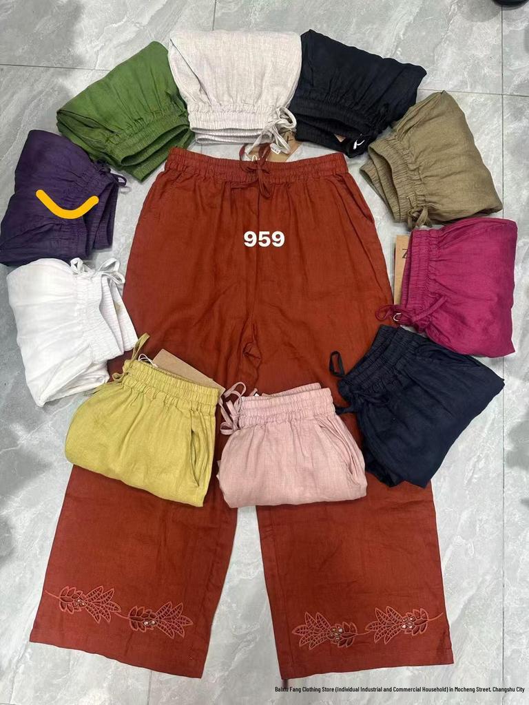 2026 Women's Summer Linen Wide-Leg Straight-Leg Slimming Casual Pants - Lightweight, Breathable, Large Size, Simple Fashion