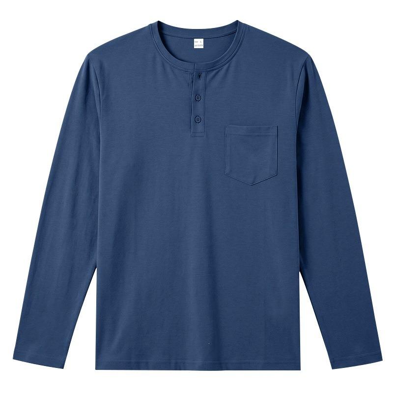 Herren S Locker geschnitten Langarm Henley-Kragen Lässig Basic T-Shirt