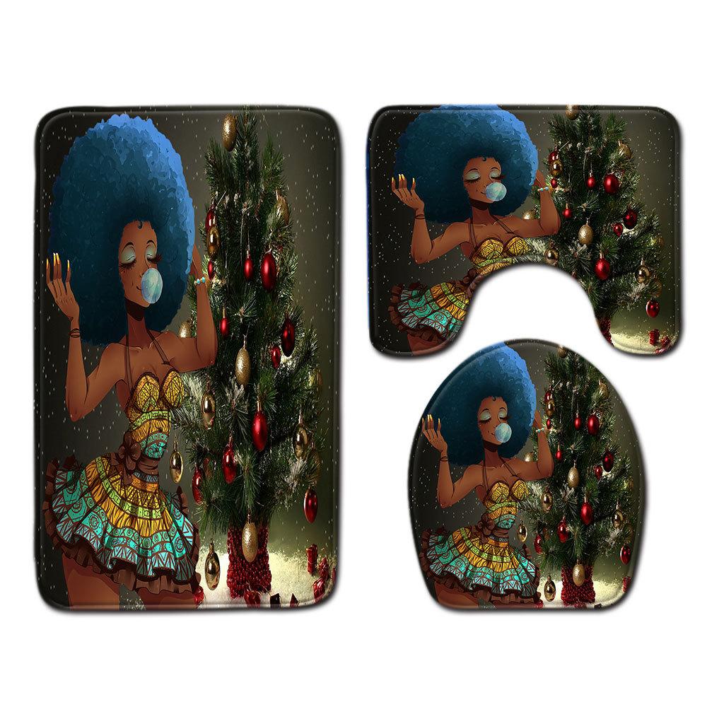 African Women'S Bathroom Floor Mat Three-Piece Bathroom Carpet Toilet Mat Set Doormat Bathroom Non-Slip Mat