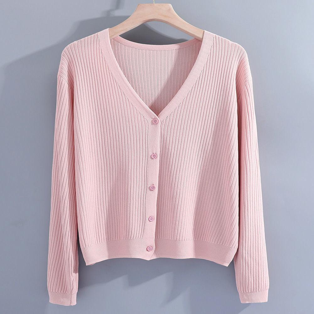 Women's Long Sleeve Cardigan V Neck Elegant Knit Top Thin Solid Color Shrug
