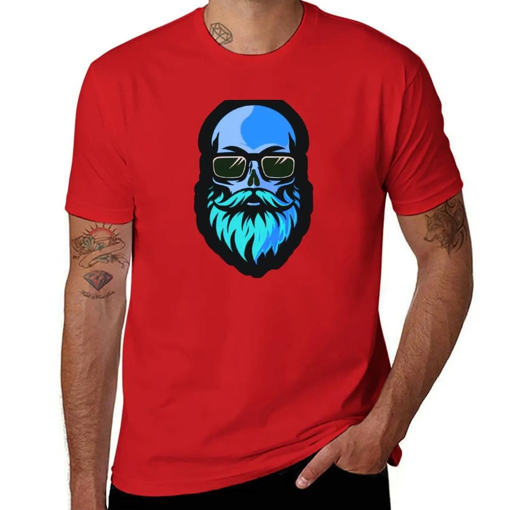 Hazey Blue Beard Skull TShirt quickdrying summer top Mens tshirt
