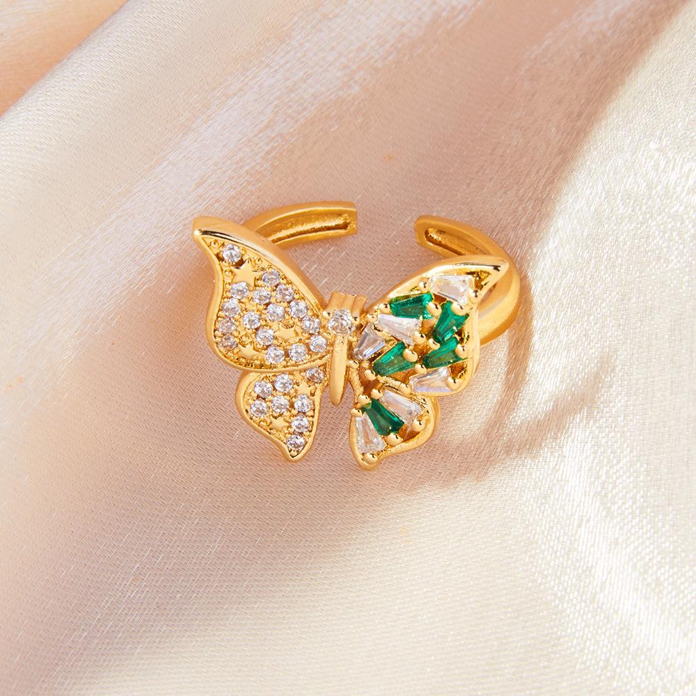 

Korean Butterfly Shape Rhinestone Ring: Elegant 18k Gold-Plated Copper Design Size 7