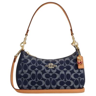 Borsa a Spalla Media in Tessuto Stampato Teri 24 con Logo e Ecopelle Blu Denim Donna CAF82-IMXIA