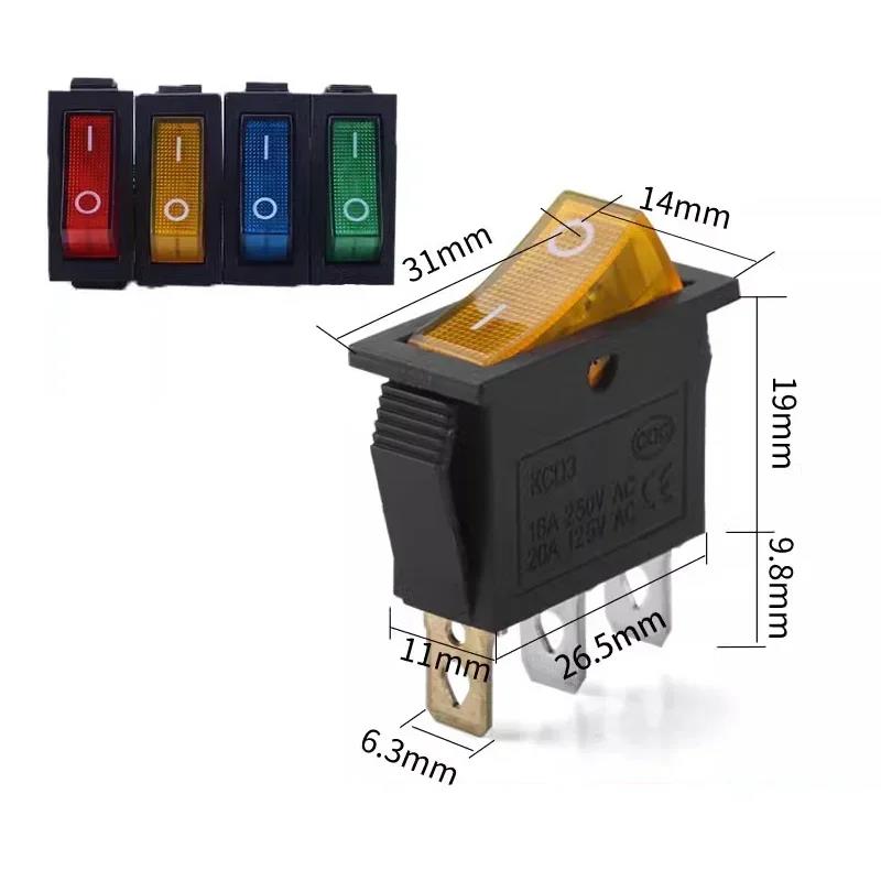 5/20Pcs KCD3 Rocker Switch 2Pin 3Pin Electric Push Switch Power Switch ON OFF with Red Dot LED Light 14x31mm KCD3