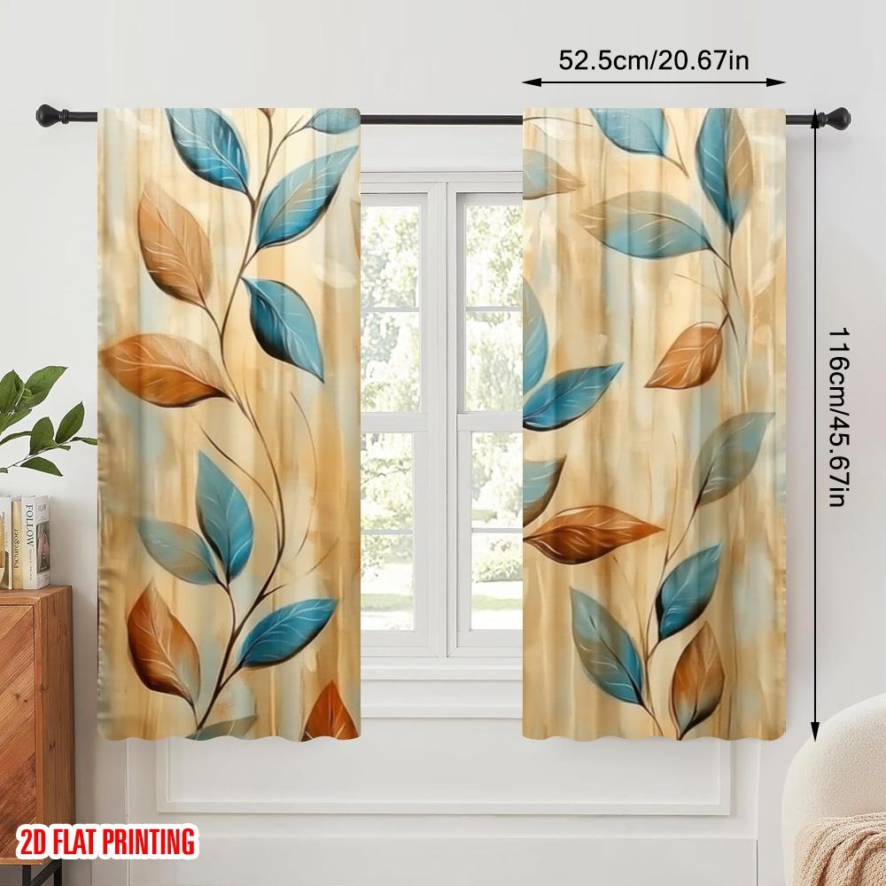2pcs,2D Plane Printing Curtains Autumn Foliage Art Versatile Fabric (without Rod) Home Decor Ldeal for Kitchen Living Room