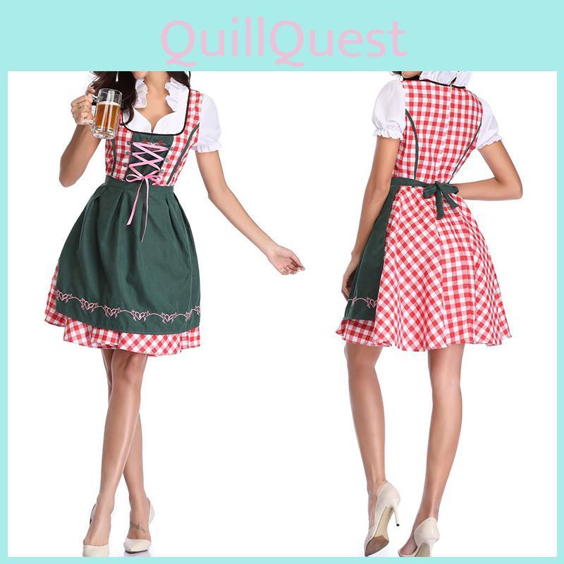 Elegant Women Oktoberfest Dress With Bavarian Dirndl Costume And Puff Sleeves