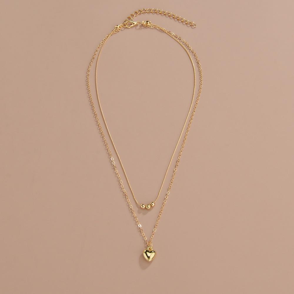 Personalized Stacked Wind, Love Gold Bead Pendant, Double-layer Women's Necklace, Adjustable Collarbone Chain