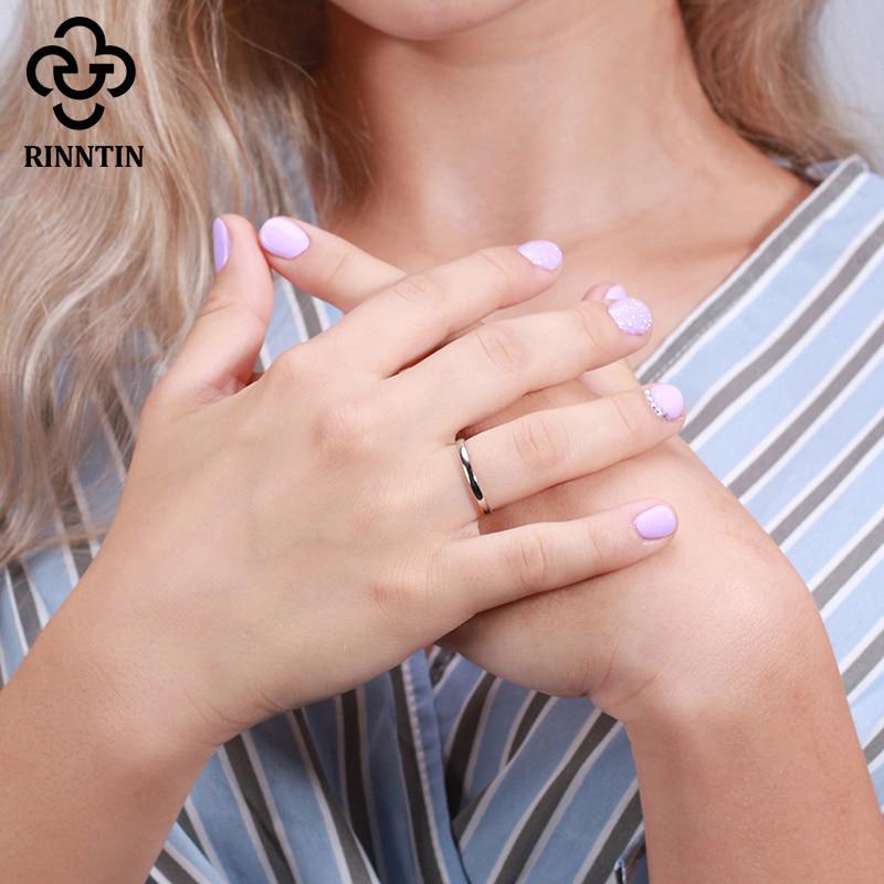 Rinntin Anéis de Dedo Femininos Cor Prata Redondo Polido Liso Simples Banda para Ocasião Nupcial Casamento Noivado Joia Feminina Grátis