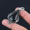 925 Silver Pear Black Fossil Coral Stone Root Chakra Bezel Birthday Wife Pendant