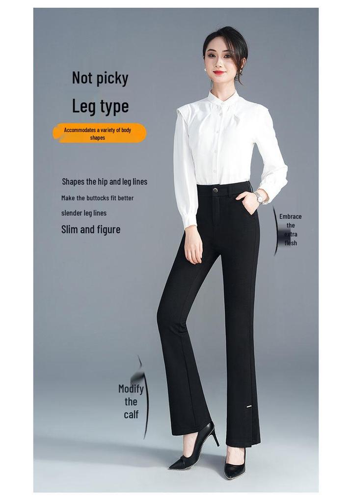 Women's High Waist Slimming Micro Flare Pants, Petite Split Cropped Style for Spring & Autumn - 2026