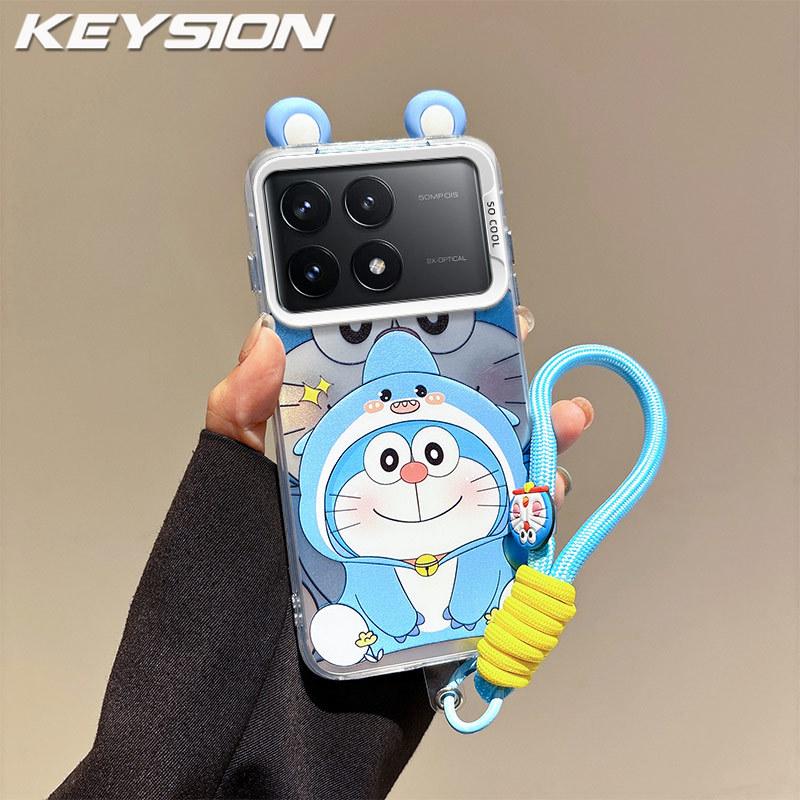 

KEYSION Милий мультяшний чохол з вушками для Xiaomi POCO X6 Pro 5G зі шнурком, м який силіконовий + ПК, протиударна задня кришка для телефону POCO X6 Pro for POCO X6 Pro