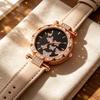 Ladies Butterfly Watch Artificial Leather Strap Quartz Watch Rhinestone Round Dial Fashionable Wristwatch for Women Party Office Date