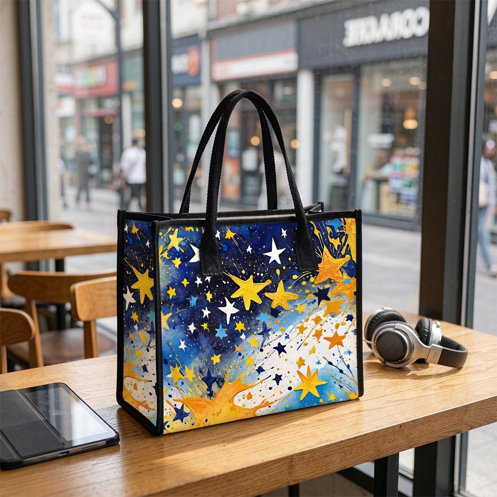 Cute Star Print Casual Tote Bag Daily Use Lightweight Handbag for Women Fashion Shopping Carry All Purse
