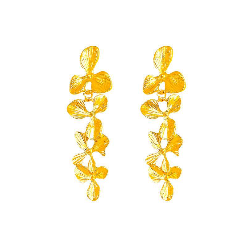 Stylish Metallic Tassel Flower Earrings with Niche Personality and Versatile Elegance