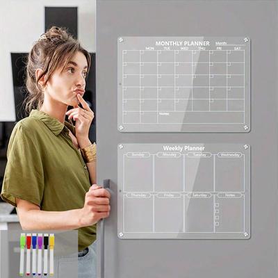 30*40CM Magnetic Refrigerator Sticker Transparent Acrylic Week Plan Message Board Scratchable Reusable Dry Erase Whiteboard List