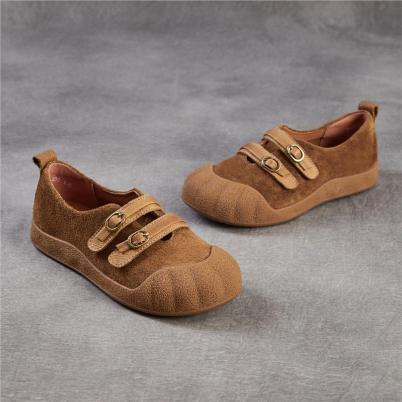 Johnature Retro Loafer mit weicher Sohle Echtes Leder Runde Spitze Flach Damen Flache Schuhe