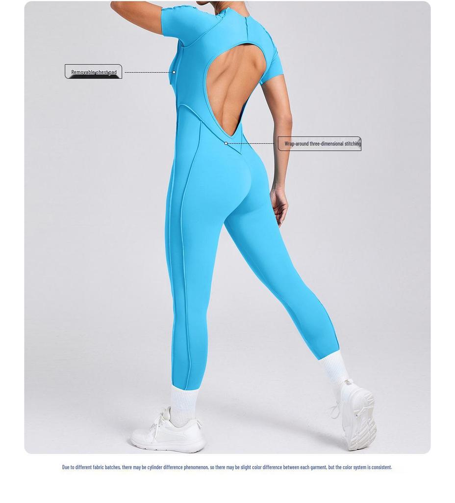 European & American 3D Backless Short Sleeve Jumpsuit - Autumn/Winter Yoga Activewear