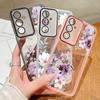 Floral Print Clear Silicone Soft Phone Case For Samsung S25 Ultra S24 FE S23 Plus A56 A36 A16 A55 A15 Slim Shockproof Lens Film Protection Cover