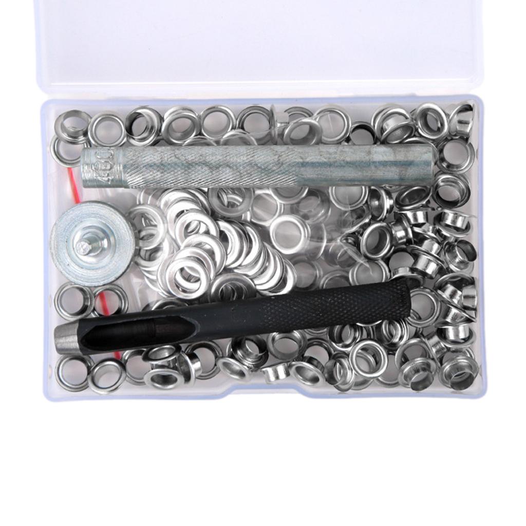 100Pieces 6mm/8mm/10mm Grommet Eyelets Assortment Kits with Tool Metal Eyelets Kits for Leathers Fabric Belt Clothes